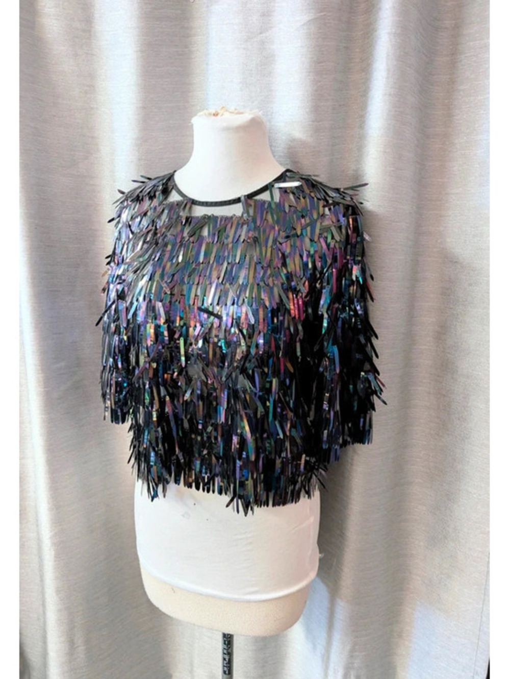 Sequin Oil Slick Spangle Cropped Top S